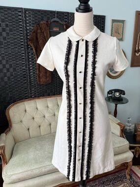 🖤 Vintage Gay Gibson Dress Lace Buttons Peter Pan Collar Mod Pin Up Fair Cond